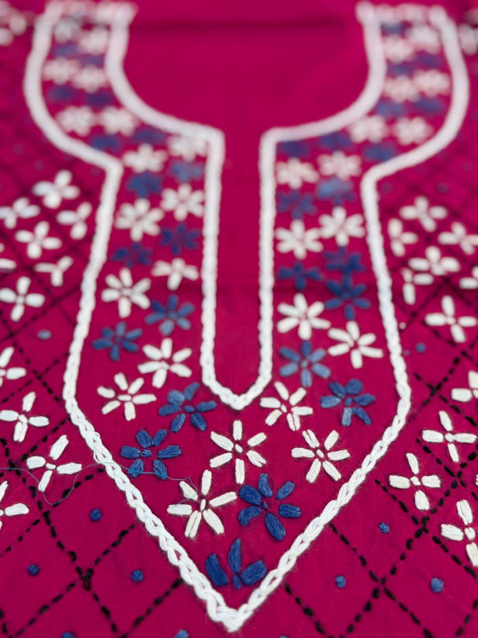 Hand Embroidered Pure Cotton Kurti Material | 3 Meter Premium Fabric | Made in India