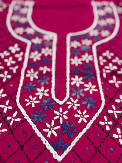 Hand Embroidered Pure Cotton Kurti Material | 3 Meter Premium Fabric | Made in India