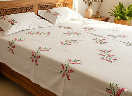 Luxury Hand-Embroidered Pure Cotton King Size Bedsheet – Crafted Elegance by Chikonwala