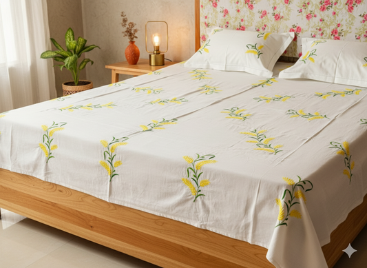 Luxury Hand-Embroidered Pure Cotton King Size Bedsheet – Crafted Elegance by Chikonwala