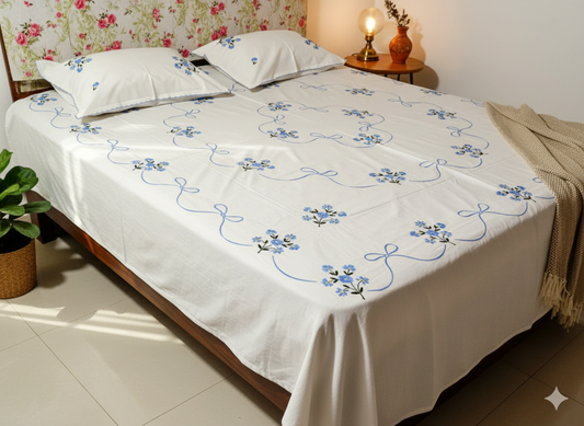 Luxury Hand-Embroidered Pure Cotton King Size Bedsheet – Crafted Elegance by Chikonwala