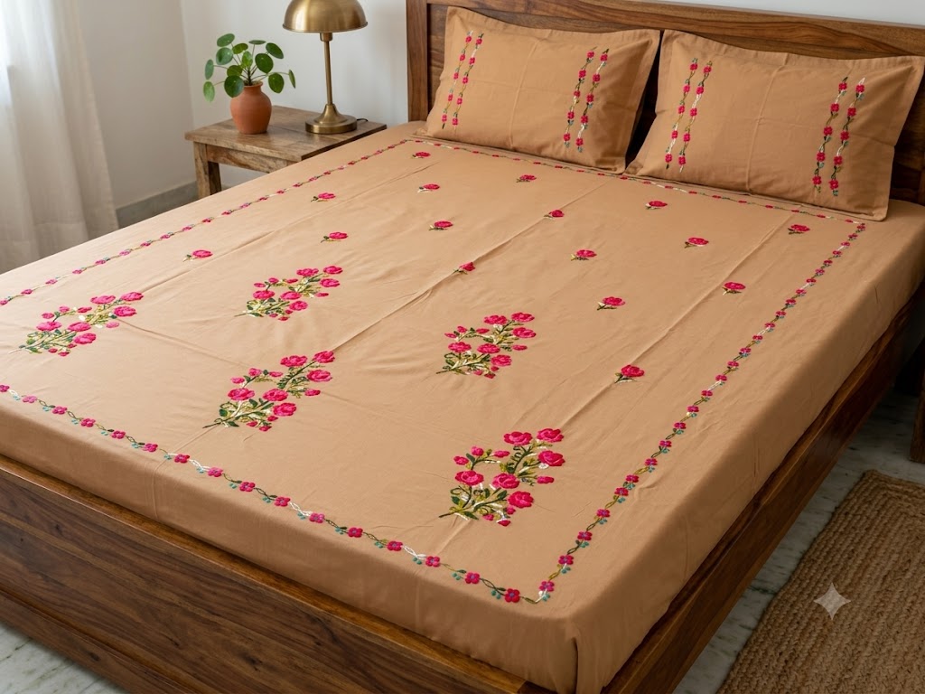 Chikonwala's Hand Embroidered Floral Design Bedsheet