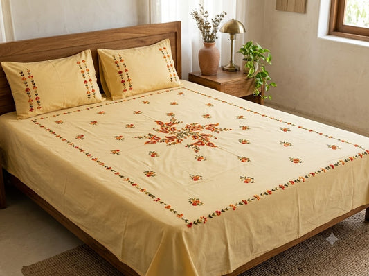 Title Chikonwala's Hand Embroidered Floral Design Bedsheet
