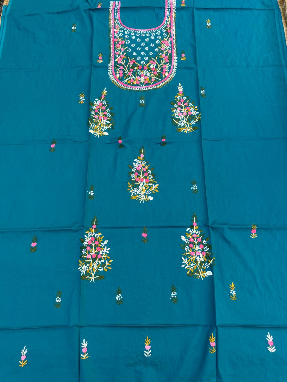 Hand Embroidered Pure Cotton Kurti Material | 3 Meter Premium Fabric | Made in India