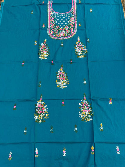 Hand Embroidered Pure Cotton Kurti Material | 3 Meter Premium Fabric | Made in India