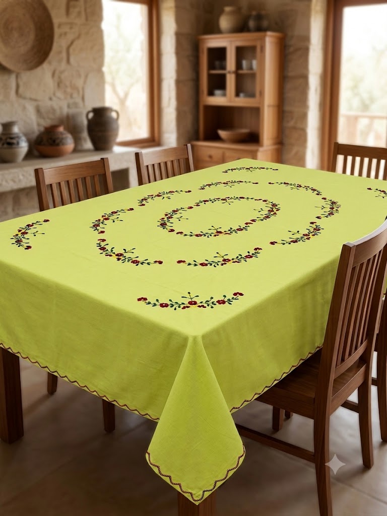Hand Embroidered Floral Six Seater Table Cover