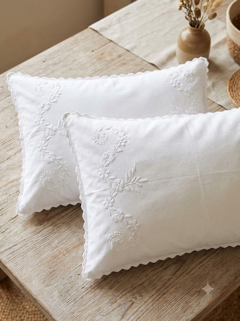 Chikonwala Hand-Embroidered Floral Pillow Cover Set– Set of 2