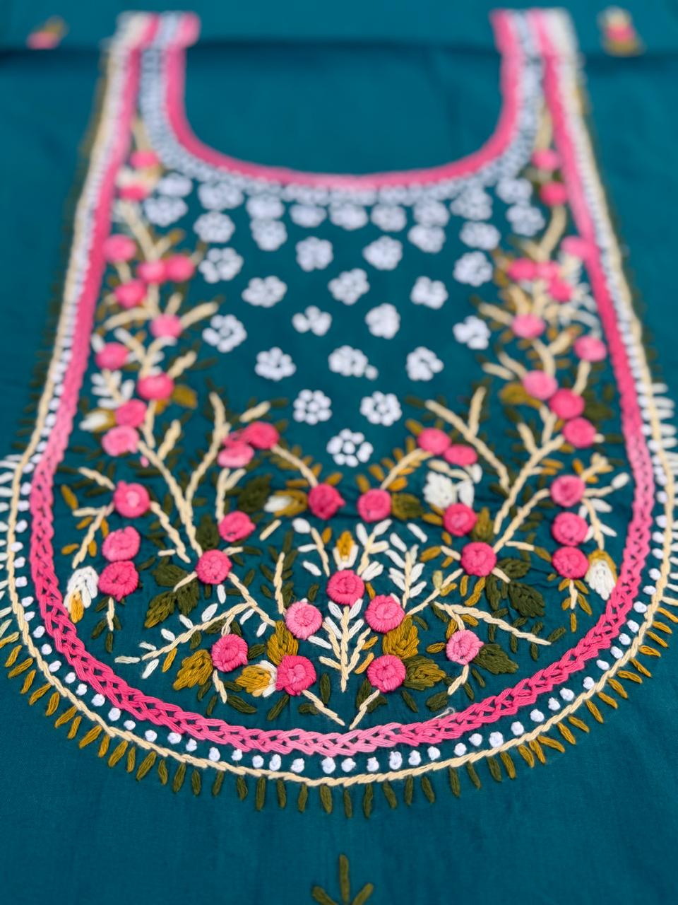 Hand Embroidered Pure Cotton Kurti Material | 3 Meter Premium Fabric | Made in India
