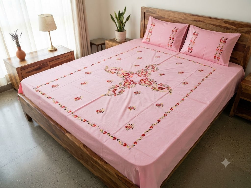 Chikonwala's Hand Embroidered Floral Design Bedsheet