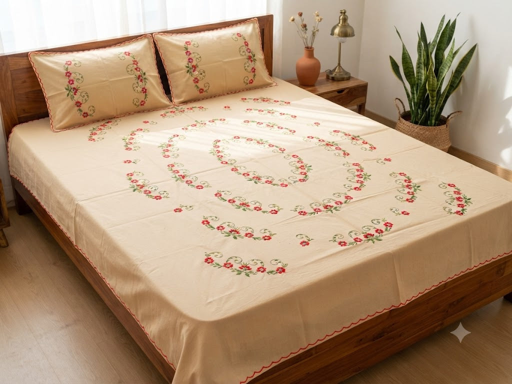 Chikonwala's Hand Embroidered Floral Design Bedsheet