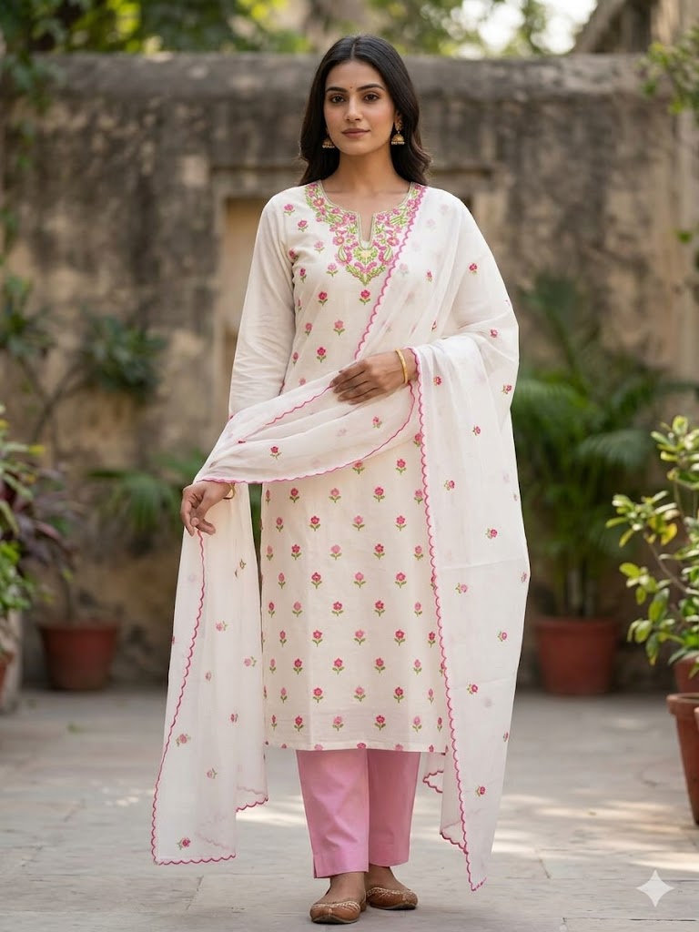 Chikonwala's Exclusive Hand Embroidered Organdy Cotton Dress Material