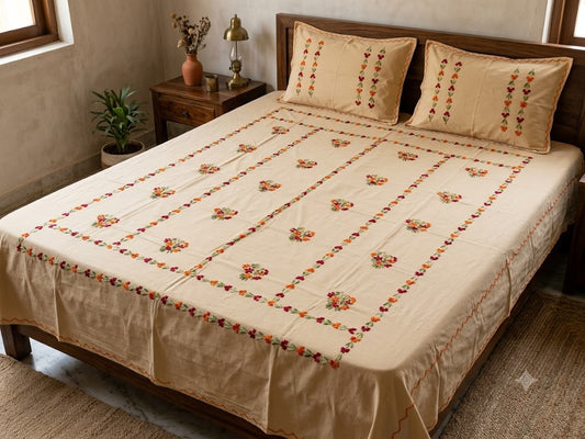 Title Chikonwala's Hand Embroidered Floral Design Bedsheet