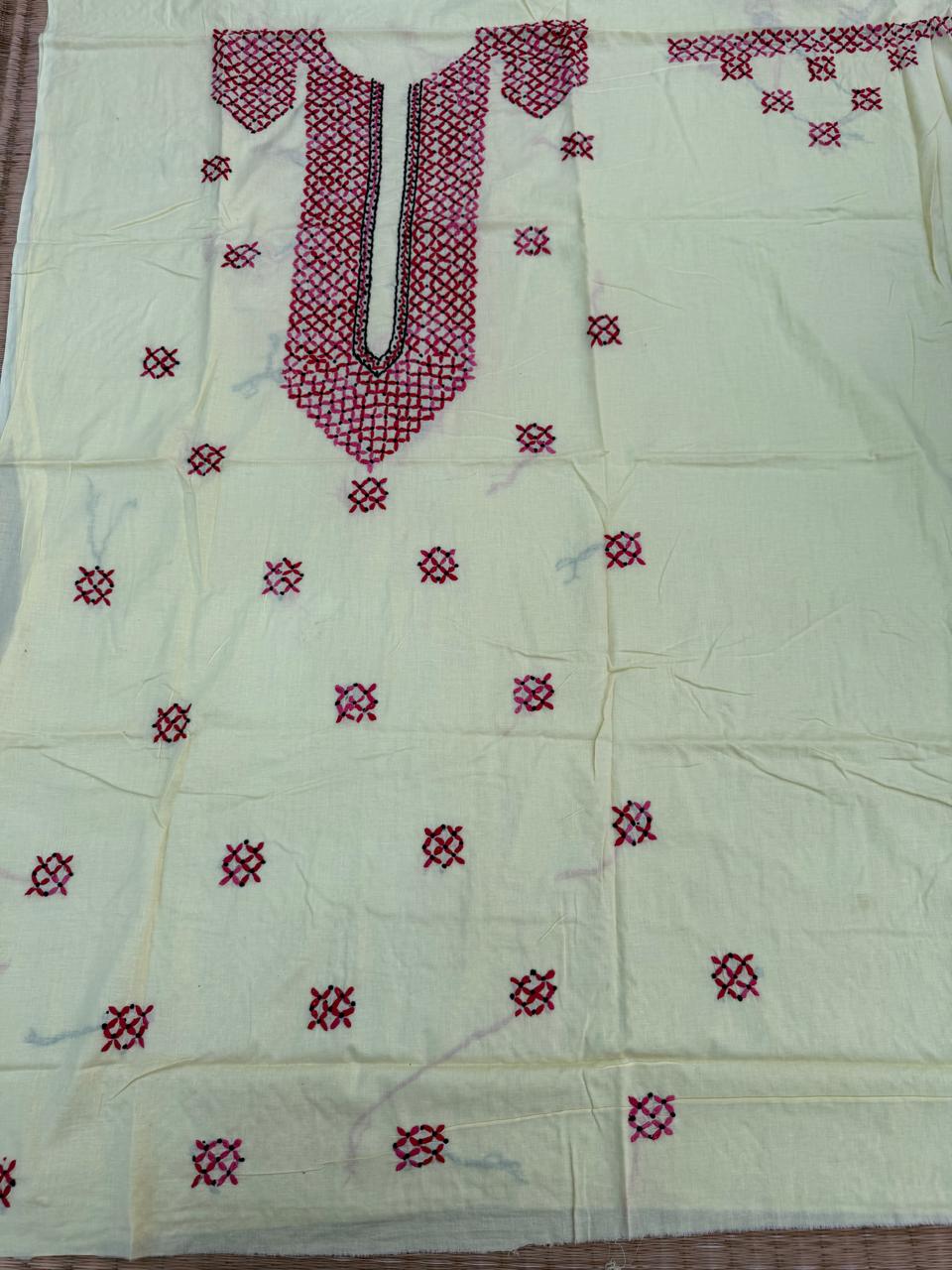 Hand Embroidered Pure Cotton Kurti Material | 3 Meter Premium Fabric | Made in India