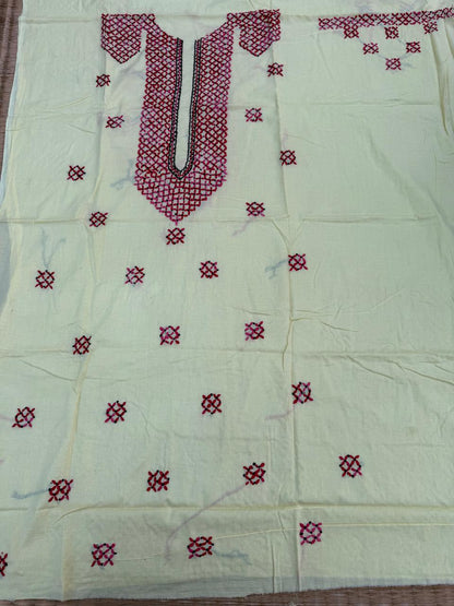 Hand Embroidered Pure Cotton Kurti Material | 3 Meter Premium Fabric | Made in India