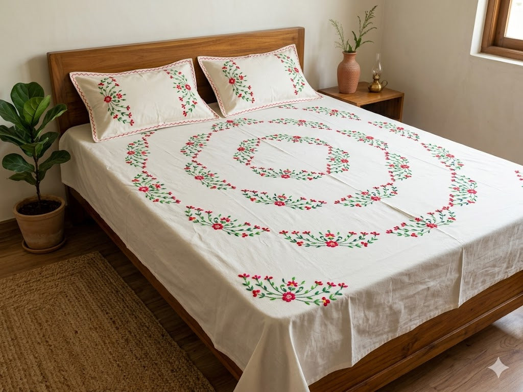 Chikonwala's Hand Embroidered Floral Design Bedsheet
