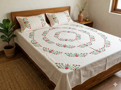 Chikonwala's Hand Embroidered Floral Design Bedsheet
