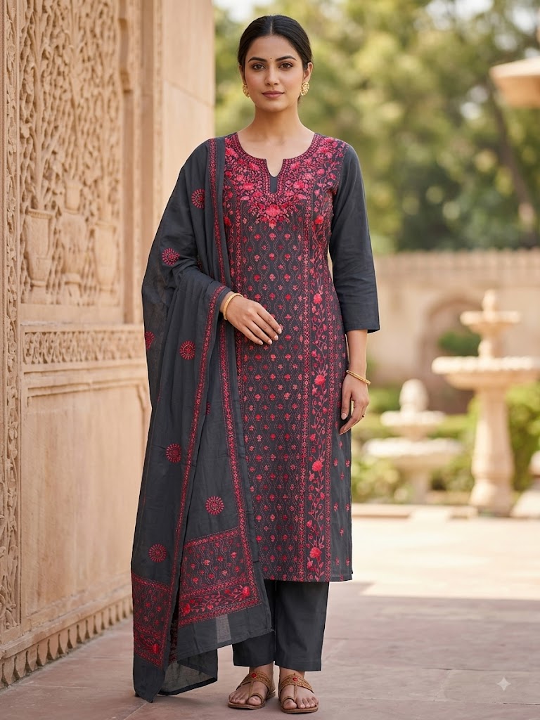 Chikonwala's Exclusive Hand Embroidered Fulkari Dress