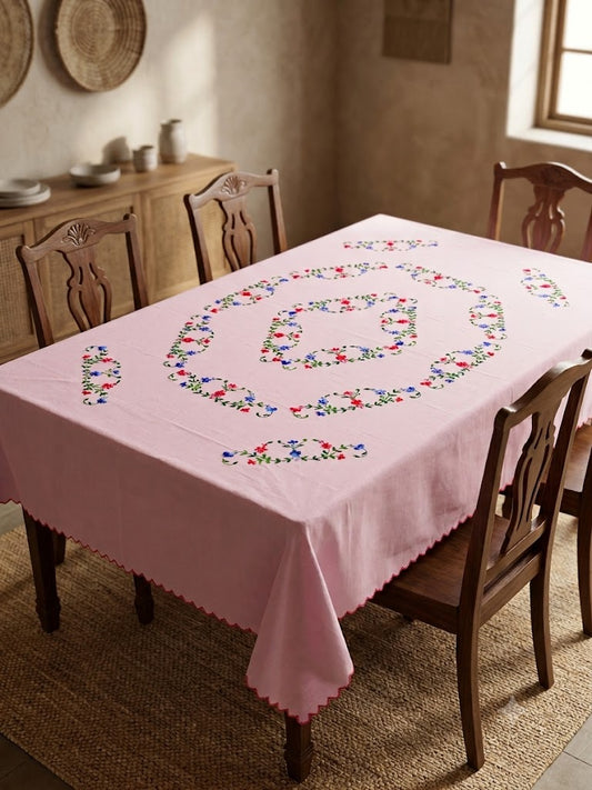 Hand Embroidered Floral Six Seater Table Cover