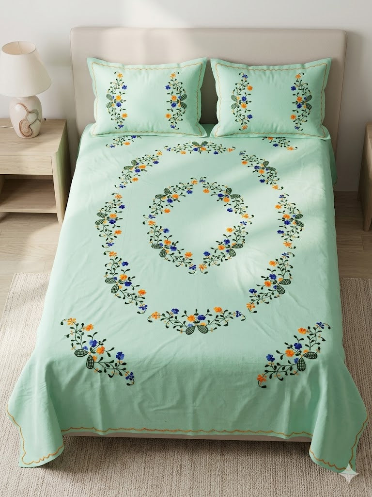 Chikonwala's Hand Embroidered Floral Design Bedsheet