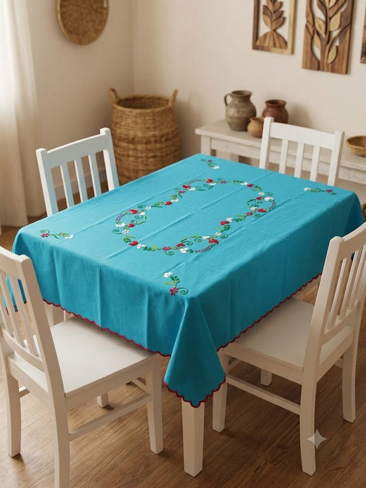 Hand Embroidered Four Seater Floral Table Cover