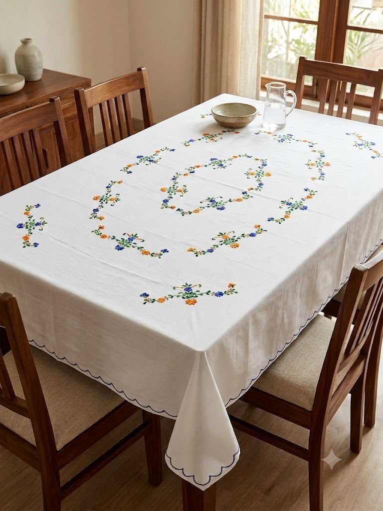 Hand Embroidered Floral Six Seater Table Cover