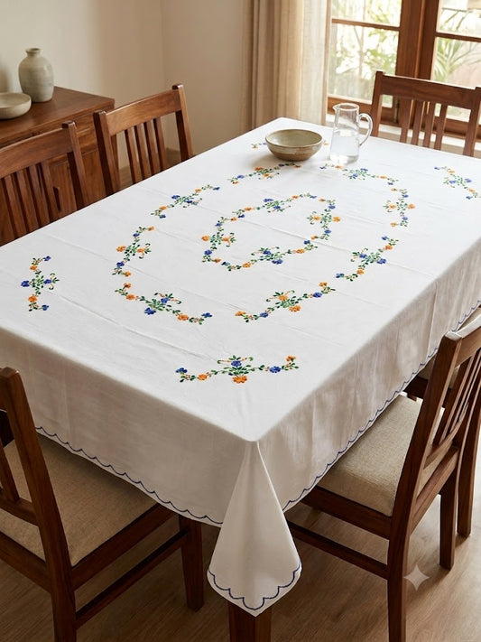 Hand Embroidered Floral Six Seater Table Cover