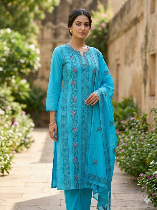 Chikonwala's Exclusive Hand Embroidered Bidding Kantha Dress Material