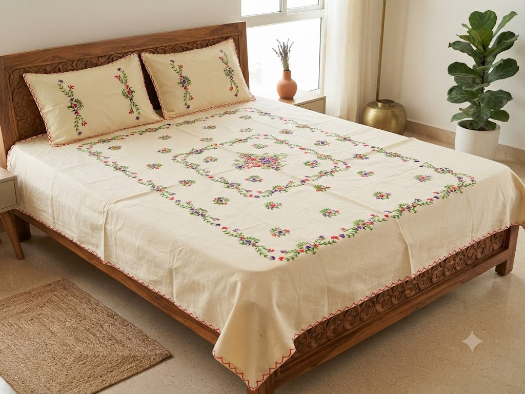 Chikonwala's Hand Embroidered Floral Design Bedsheet