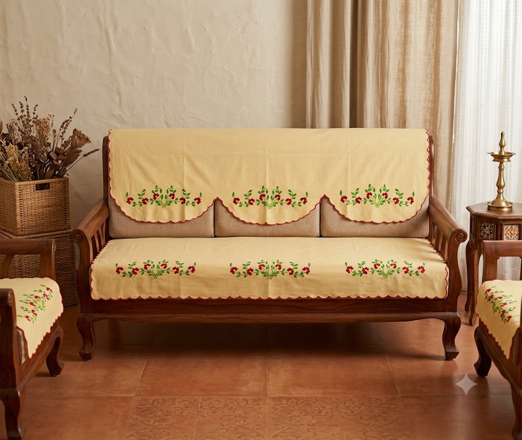 Hand Embroidered Sofa Cover (3+1+1 Seater)