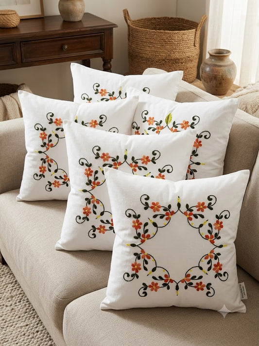 Hand Embroidered Cotton Cushion Covers (Set of 5)