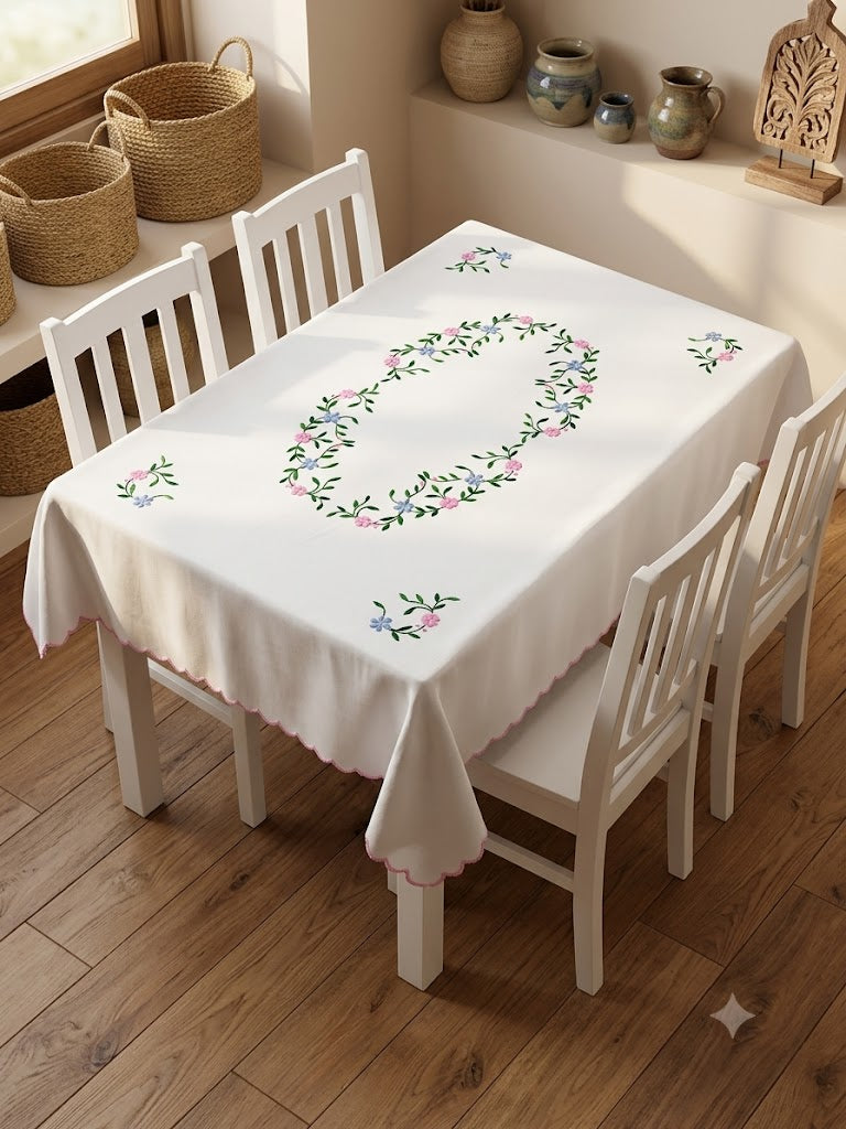 Hand Embroidered Four Seater Floral Table Cover