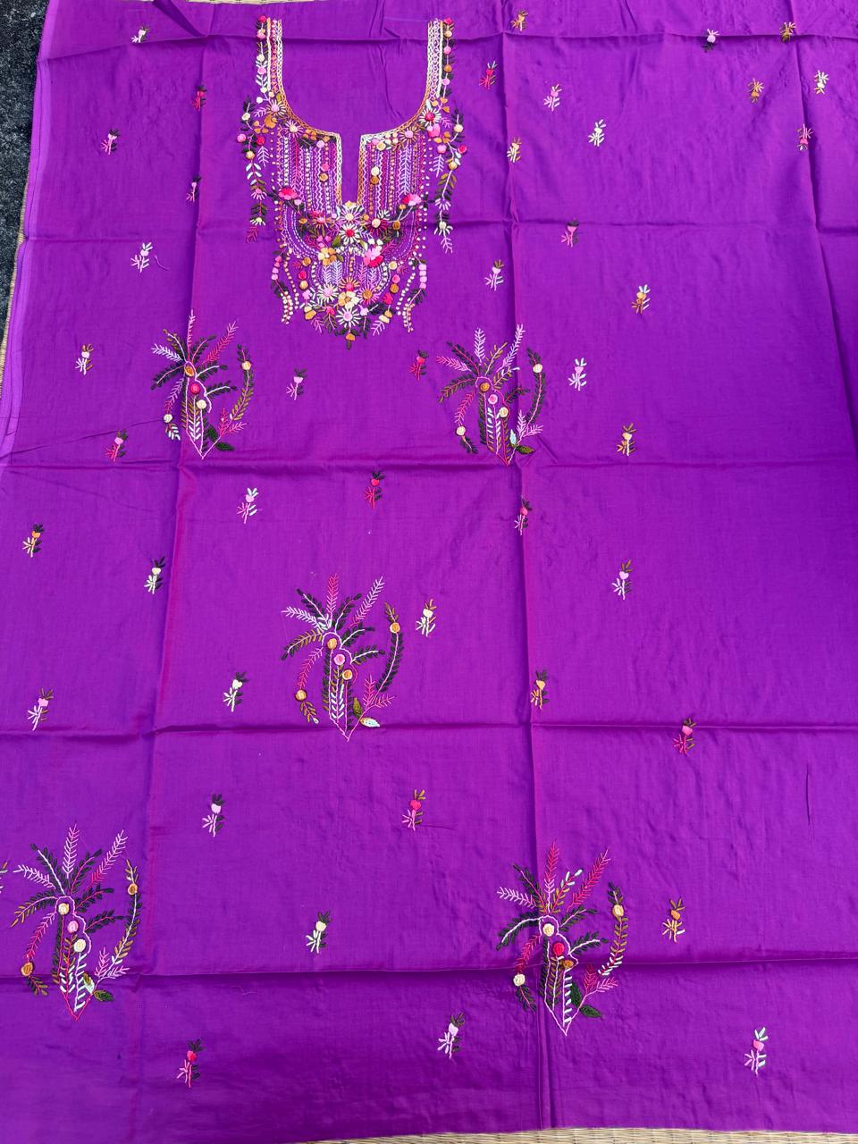 Hand Embroidered Pure Cotton Kurti Material | 3 Meter Premium Fabric | Made in India