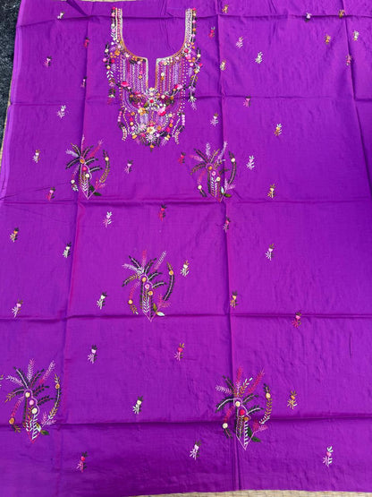 Hand Embroidered Pure Cotton Kurti Material | 3 Meter Premium Fabric | Made in India