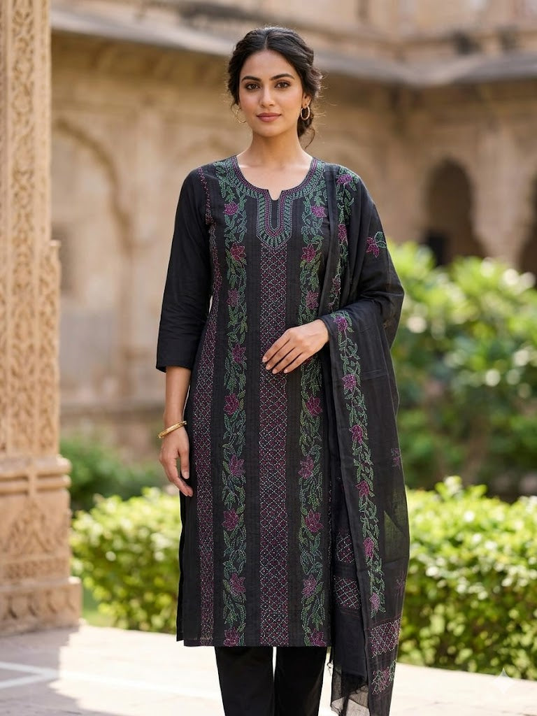 Chikonwala's Exclusive Hand Embroidered Bidding Kantha Dress Material