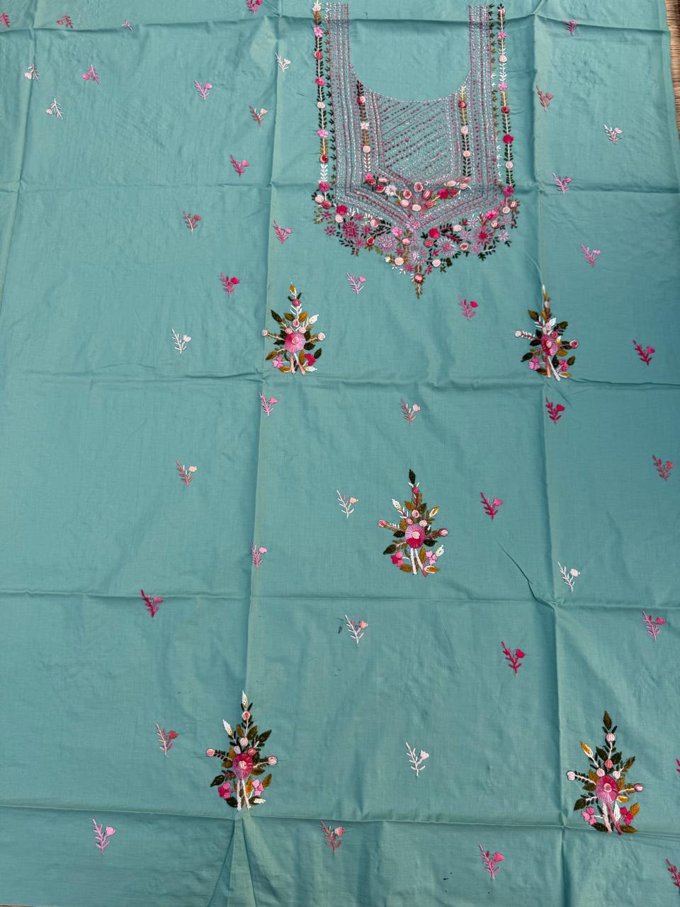 Hand Embroidered Pure Cotton Kurti Material | 3 Meter Premium Fabric | Made in India
