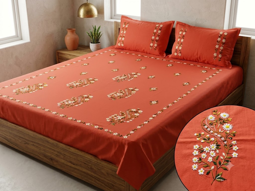 Chikonwala's Hand Embroidered Floral Design Bedsheet