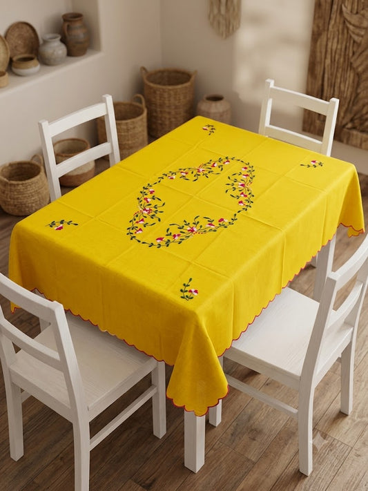 Hand Embroidered Four Seater Floral Table Cover
