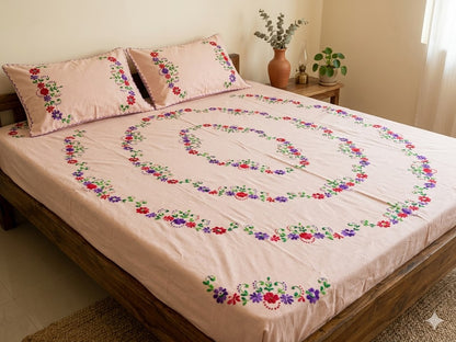 Chikonwala's Hand Embroidered Floral Design Bedsheet