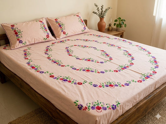 Chikonwala's Hand Embroidered Floral Design Bedsheet