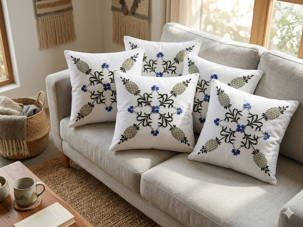 Hand Embroidered Cotton Cushion Covers (Set of 5)