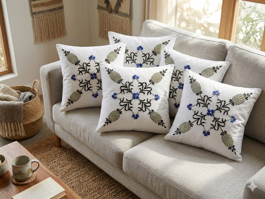 Hand Embroidered Cotton Cushion Covers (Set of 5)