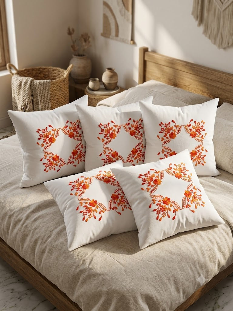 Hand Embroidered Cotton Cushion Covers (Set of 5)