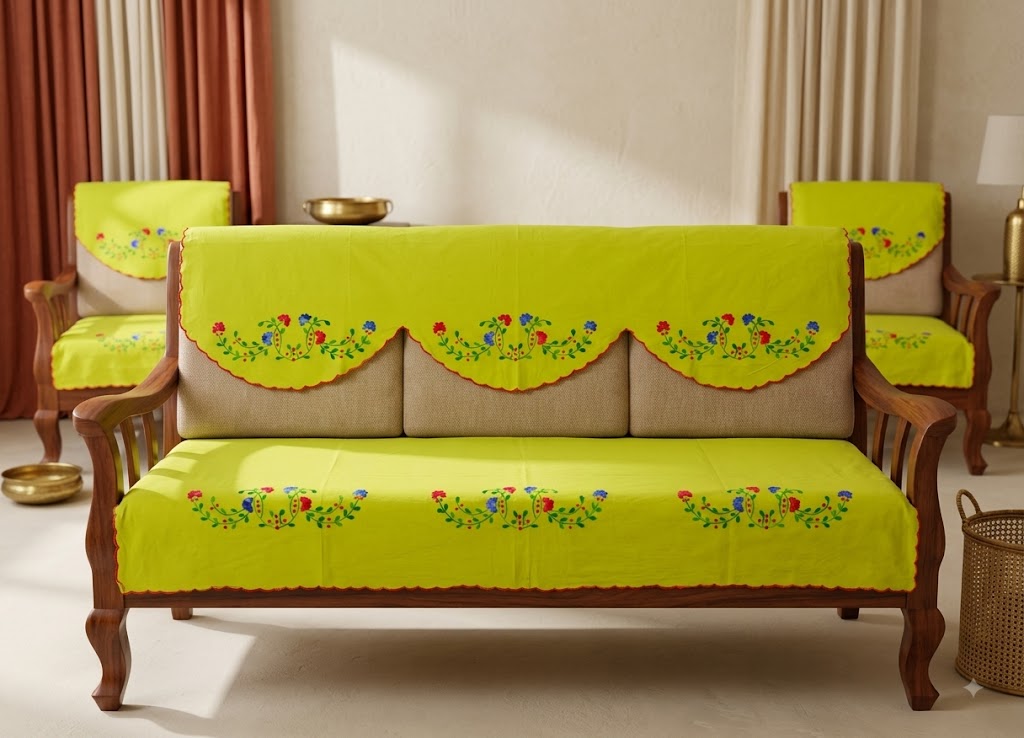 Hand Embroidered Sofa Cover (3+1+1 Seater)