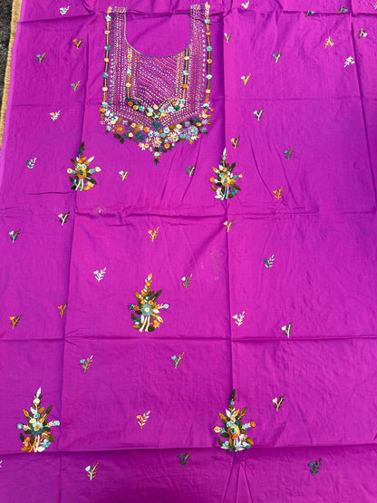 Hand Embroidered Pure Cotton Kurti Material | 3 Meter Premium Fabric | Made in India