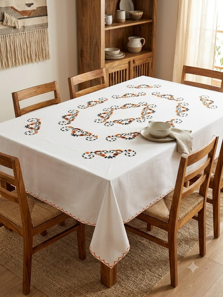 Hand Embroidered Floral Six Seater Table Cover
