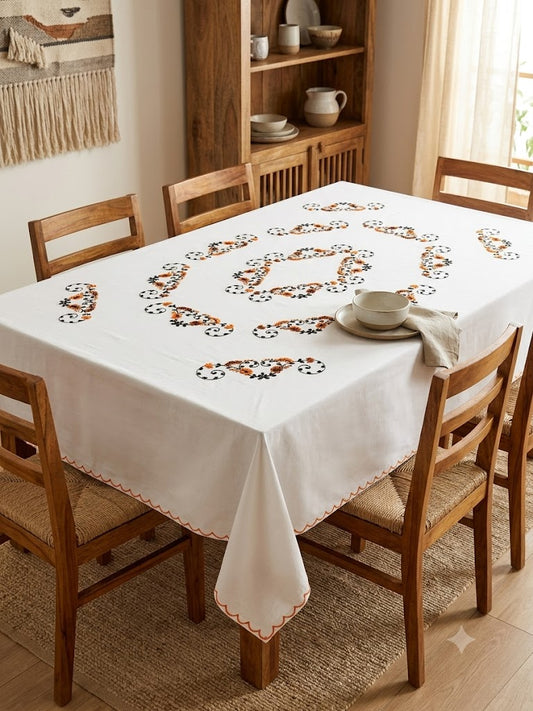 Hand Embroidered Floral Six Seater Table Cover
