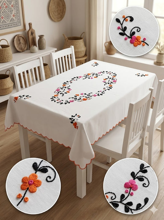 Hand Embroidered Four Seater Floral Table Cover
