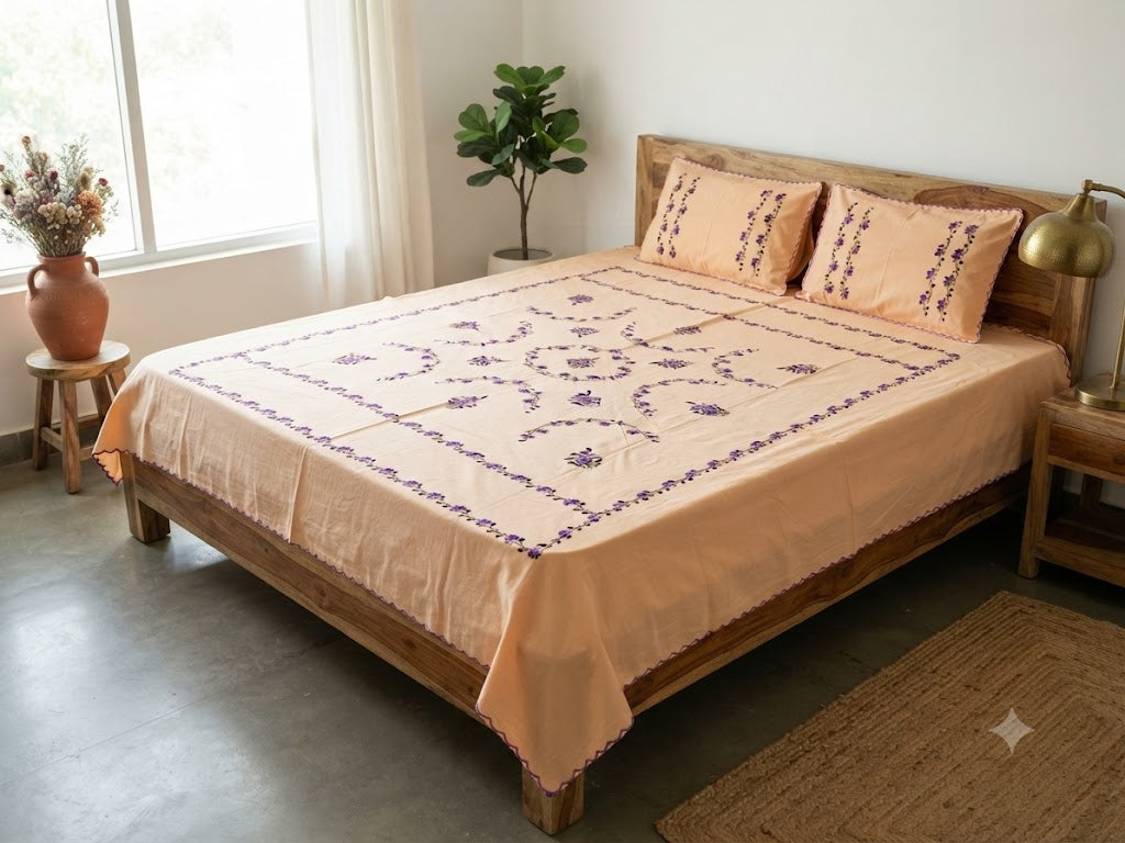 Chikonwala's Hand Embroidered Floral Design Bedsheet
