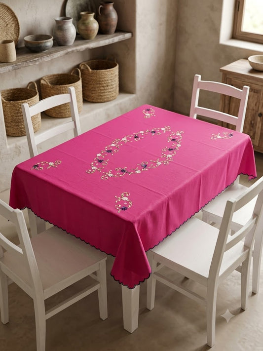 Hand Embroidered Four Seater Floral Table Cover