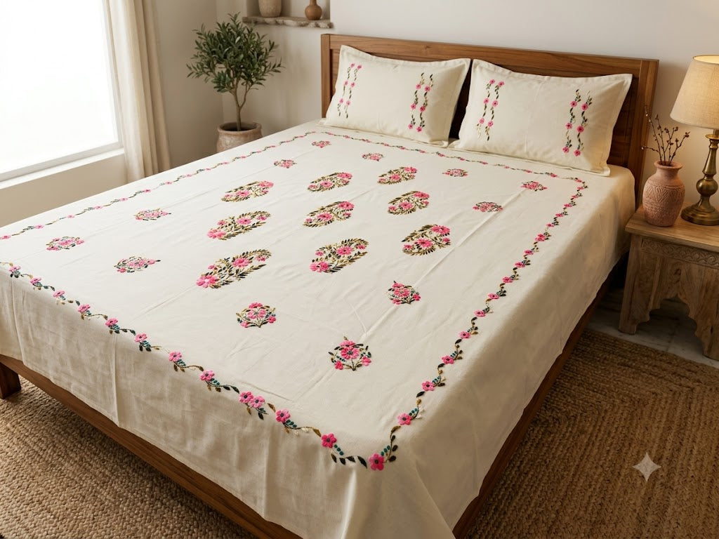 Chikonwala's Hand Embroidered Floral Design Bedsheet